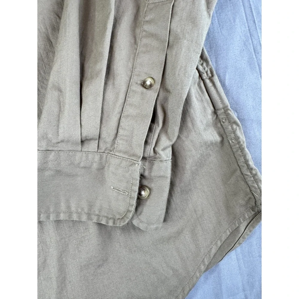 J Crew Oarsman Shirt Mens Large‎ Khaki Button Front Pockets Long Sleeve Casual